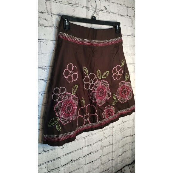 Heart Soul Skirt Woman's Size 5 Embroidered Brown Pink Floral Cotton - Picture 3 of 9